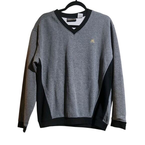 Mcdonalds Sweatshirt Mens XL Gray Black Employee Stamp Logo Sweater Food Uniform - Picture 1 of 11